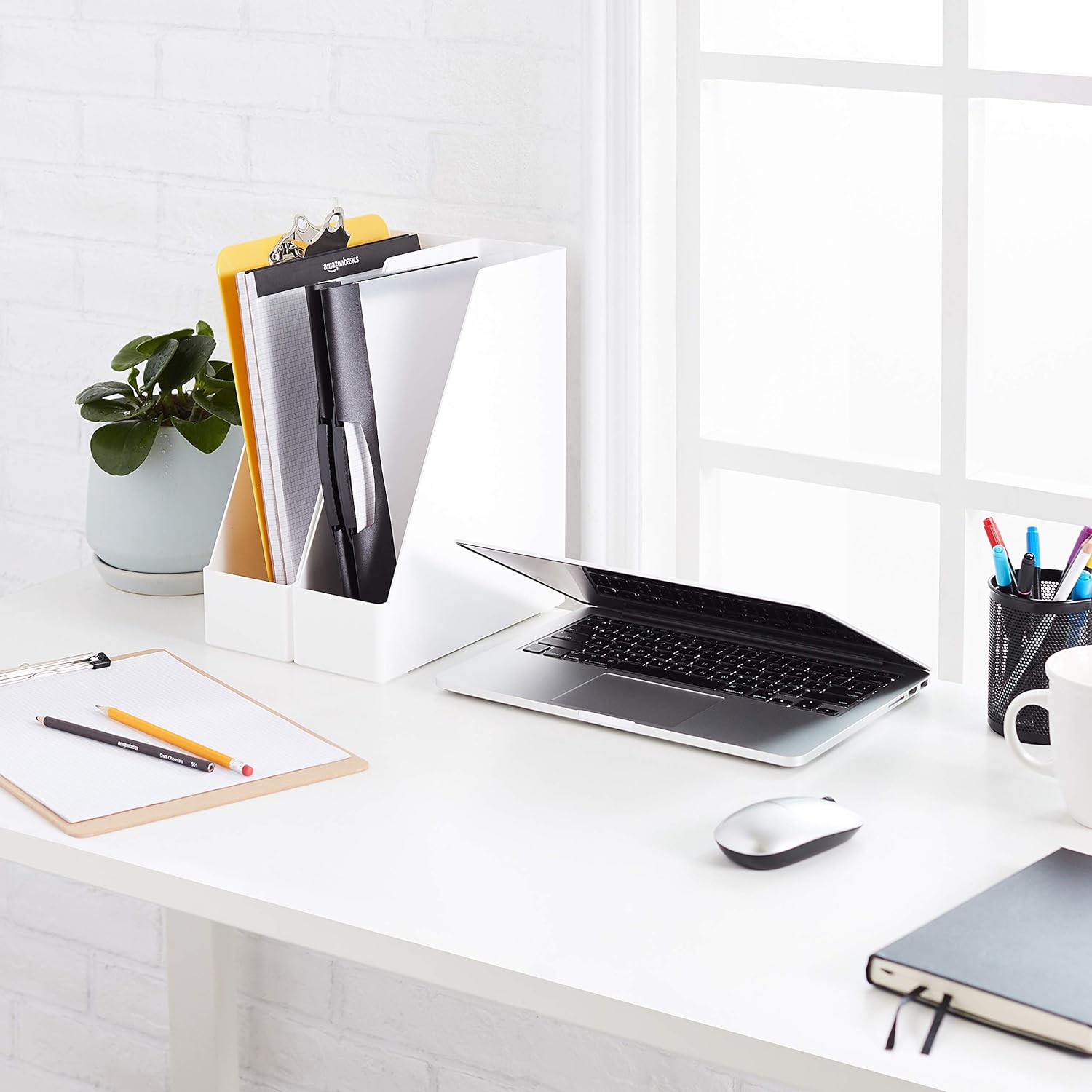 Basics Plastic Desk Organizer - Magazine Rack, White, 2-Pack - Image 6